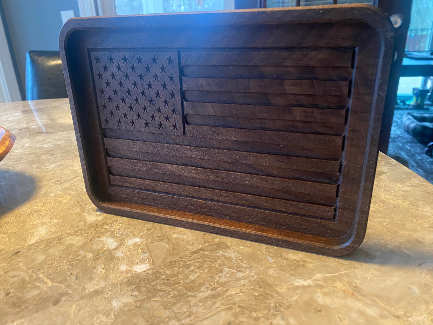 Patriotic Valet Tray – Handcrafted Walnut with American Flag Design