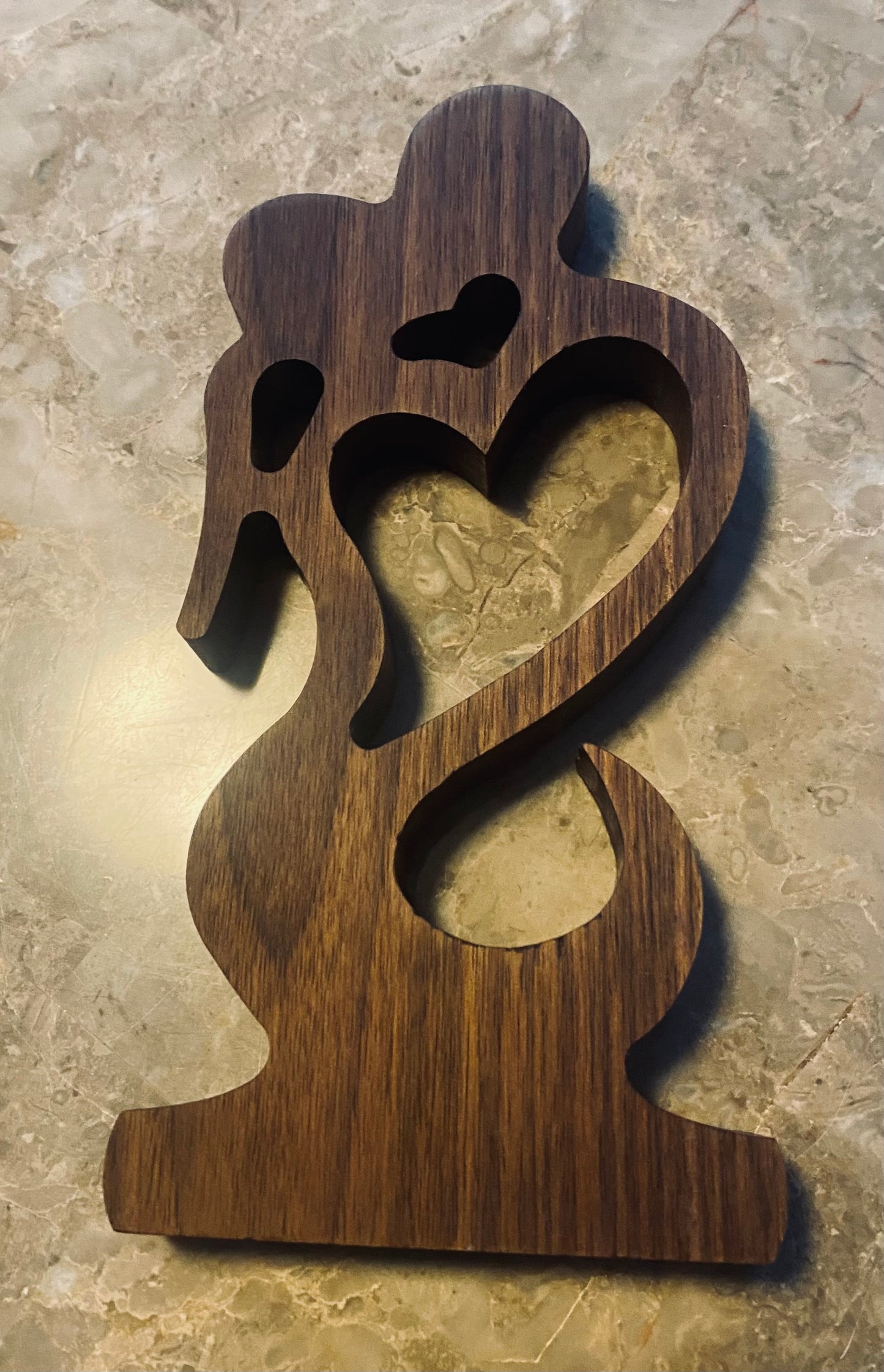 Heartfelt Embrace – Handcrafted Walnut Sculpture with Custom Engraving