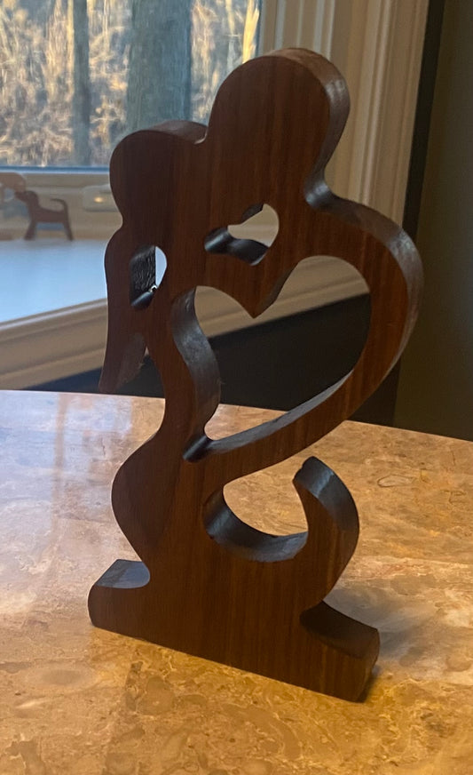Heartfelt Embrace – Handcrafted Walnut Sculpture with Custom Engraving