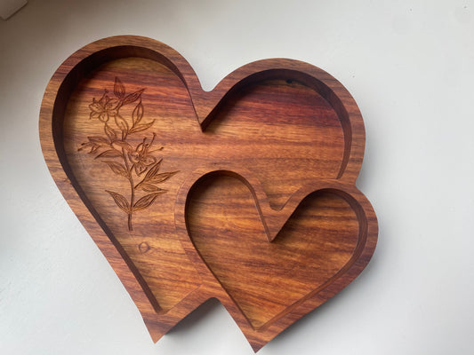 Double Heart Trinket Tray – Handcrafted Cedar Keepsake