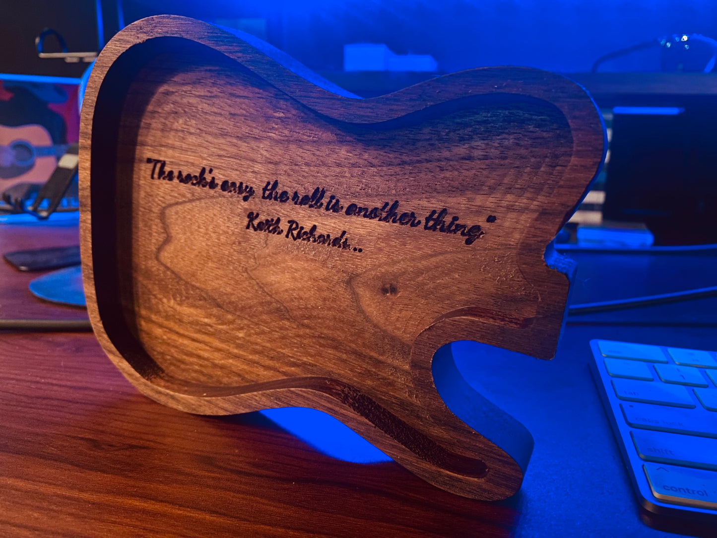Handcrafted Guitar Pick Catch Tray – Custom Engraved Walnut or Maple