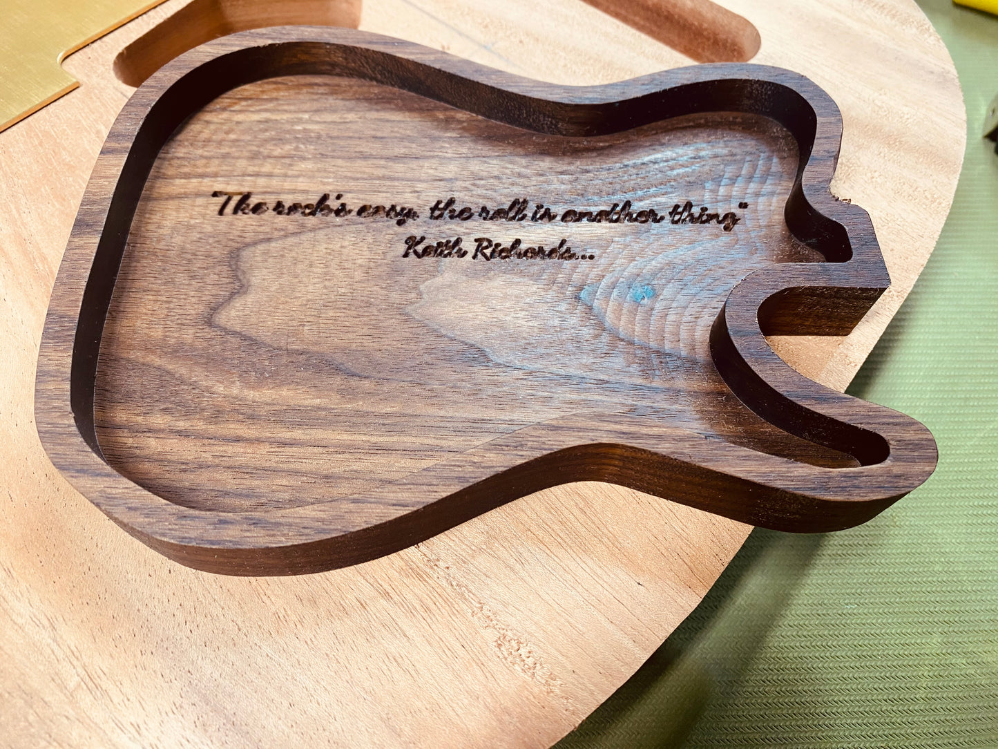 Handcrafted Guitar Pick Catch Tray – Custom Engraved Walnut or Maple