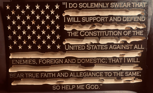 Tattered American Flag Wall Art – Handcrafted with U.S. Oath of Office Engraving